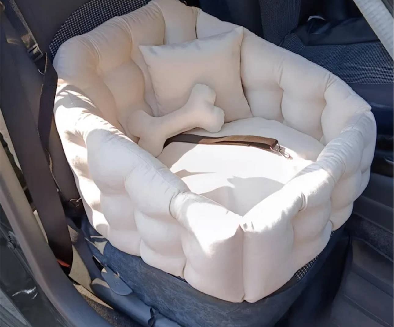Velvet Quilted Dog Car Seat - Milk